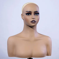 Female Mannequin Bust Skin-Toned PVC Mannequin Bust Smooth Surface Hairpiece Stand Head