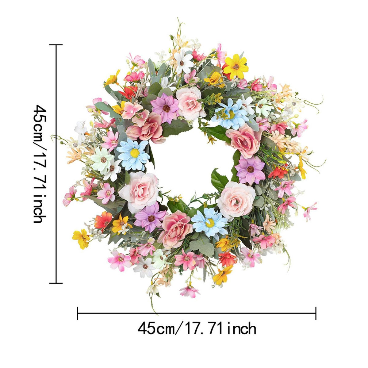 Vibrant Colors Seasonal Floret Wreath Handmade House Decoration Realistic Look for Wedding, Party
