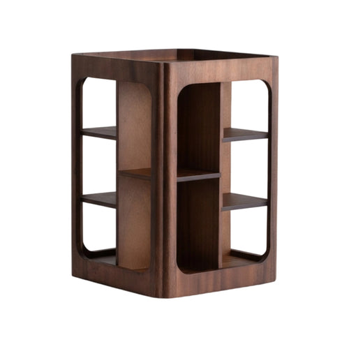 Desktop Display Shelf Rotating Storage Rack Walnut Wood Vertical Space Saving