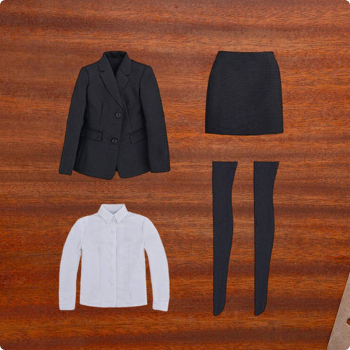 1/6 Scale Doll Solid Dark Office Attire Outfit White Shirt Toy Clothes