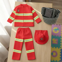 Kids Fire Control Professional Uniform With Accessories Child Firefighter Dress-up Clothes Fire Team Leader Role Play Kit