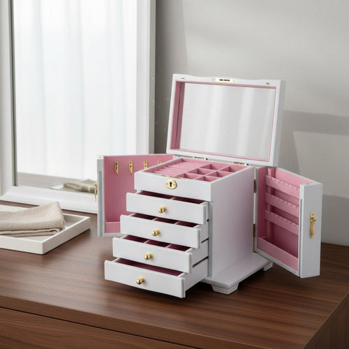 Wooden Jewelry Box Vintage Design Drawer Jewelry Box Large Capacity for Bedroom