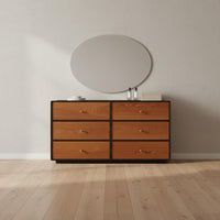 Solid Wood Construction 6-Drawer Dresser Vanity Combo Multi-Functional L-Shaped Makeup Table Multifunctional Extendable Makeup Table Rotatable for Women