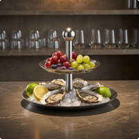 Mirrored Tray Stand Silver-Toned Stainless Steel Serving Stand Central Post 3 Tier Serving Tray