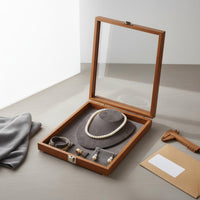 Glass Lid Jewelry Box Divided Interior Velvet Lined Jewelry Box Removable Compartments Storage Item