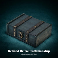 Vintage Jewelry Box Brass-Tone Nails Dark Blue-Black Wooden Jewelry Box