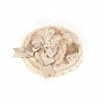 Lace headpiece with hare Ears Elegant Design Dome Hat Adjustable Ribbon Tie