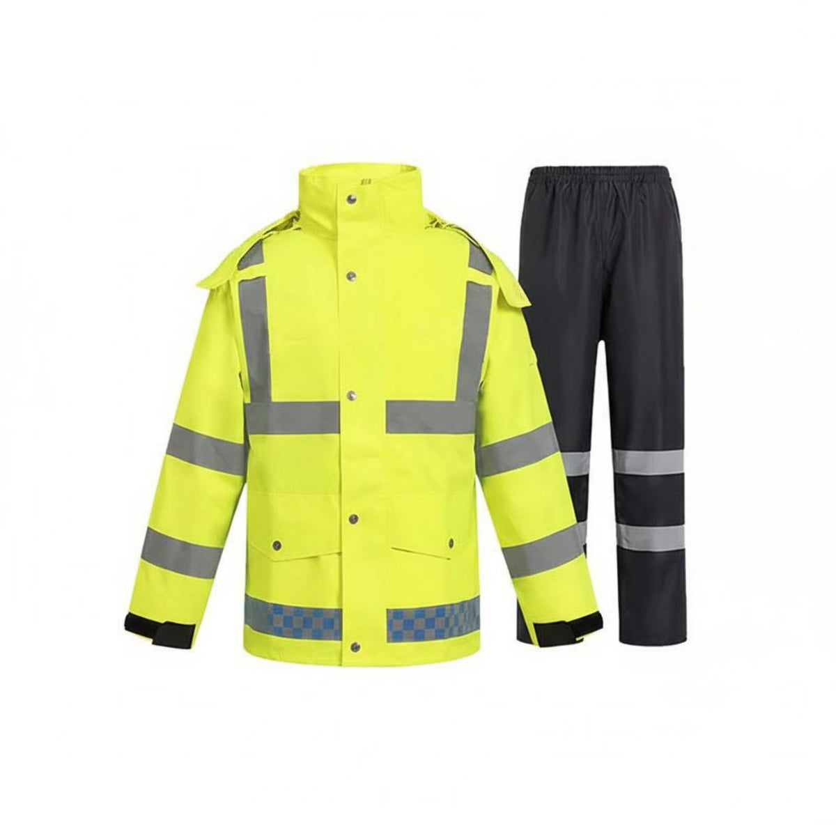 Heavy Duty Reflective Rain Suit Wear Resistant High Visibility Raincoat Set Detachable Hood for Nighttime, Rainy Weather, Construction Sites