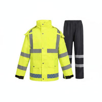 Heavy Duty Reflective Rain Suit Wear Resistant High Visibility Raincoat Set Detachable Hood for Nighttime, Rainy Weather, Construction Sites