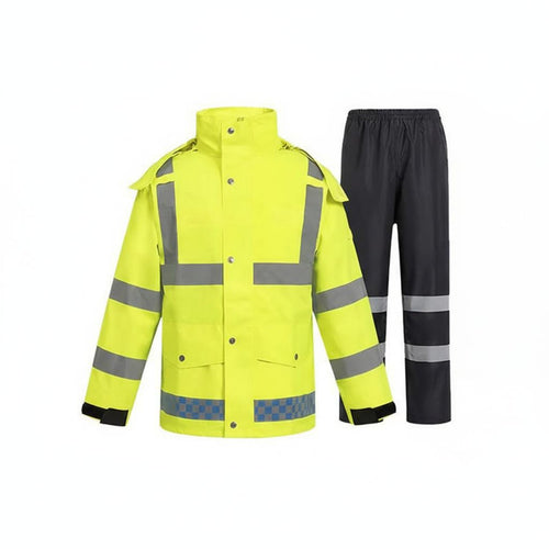Heavy Duty Reflective Rain Suit Wear Resistant High Visibility Raincoat Set Detachable Hood for Nighttime, Rainy Weather, Construction Sites