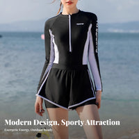 Long Sleeve Single-Piece Aquatic Suit Sun Protection Long Sleeve Wave-Riding Suit Full Coverage Bathing Suit Quick-Drying