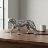 Resin Leopard Sculpture Electroplated Big Cat Figurine Luxury Look Sitting Statue for Living Room, Office Desk, Shelf