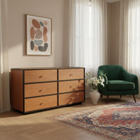 Solid Wood Construction 6-Drawer Dresser Vanity Combo Multi-Functional L-Shaped Makeup Table Multifunctional Extendable Makeup Table Rotatable for Women