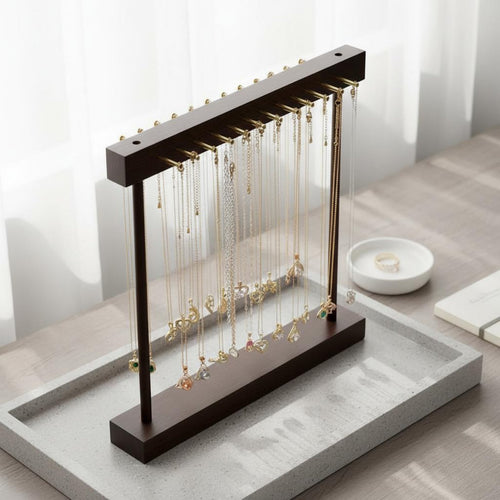 Wooden Necklace Display Stand Walnut Finish Necklace Display Stand Countertop Jewelry Hanging Rack Untangled-Untangled