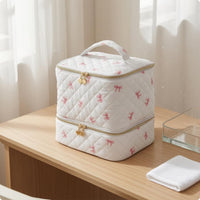 Double-Layer Makeup Bag Zip-Around Beauty Storage Inner Pockets