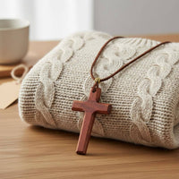 Wooden Cross Necklace Ethnic Design Rustic Wood Cross Charm Lightweight for Men