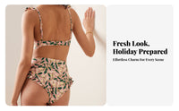 Modest Coverage High Waist Ruffle Bikini Vintage Inspired Floral Print Bikini Set Quick-Drying for Moms, Adults, Vacation, Resort, Cruise