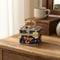Mini Jewelry Box with Handle Gold-Tone Enamel Jewelry Box Gift for Vanity, Girls