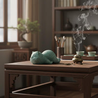 Minimalist Design Sandstone Cat Figurine Good Luck Charm Cute Cat Sculpture Handheld Size for Office, Bookshelf, Tea Table