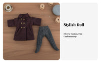 2 Pieces OB11 Doll Outfit Double-Breasted Design Plaid Doll Overcoat Coat Set Stretchy Material 1/12 Scale BJD Clothes