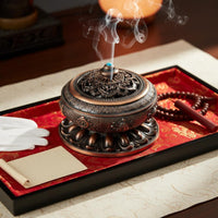 Metal Aromatic Resin Burner with Lid Multi-Functional Alloy Coil Aromatic Resin Burner Holder Antique Censer Promotes