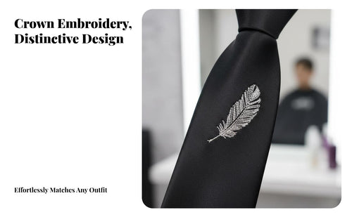 Crown Embroidered Tie Easy to Wear Fastener Necktie Pre-Tied Slim Tie Fashionable Design Pre-Tied Slim Necktie Wrinkle Resistant