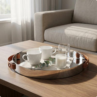 Leather Handled Tray Shallow rimed Mirrored Tray Minimalist Household Decor for Tabletop Display