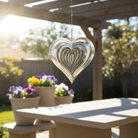 3 Pieces Heart Wind Chimes Rotating Metal Hanging Wind Chimes 3D Effect for Tree