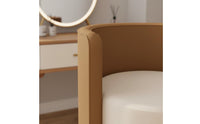 Comfortable Backrest Upholstered Dressing Table Seat Silent Rotation Round Swivel Vanity Stool Space-Saving Bedroom Furniture for Women