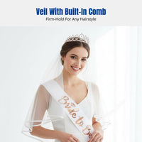 Bridal Tiara, Shimmering Soft Veil & Sash Set, Princess Theme, Party Accessory