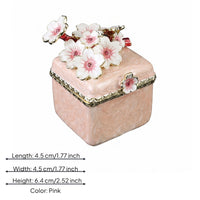 Cherry Blossom Jewelry Box Embossed Texture Metal Jewelry Box Golden-Hued Trim