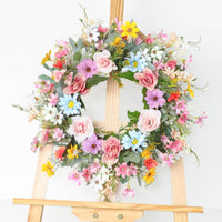 Vibrant Colors Seasonal Floret Wreath Handmade House Decoration Realistic Look for Wedding, Party