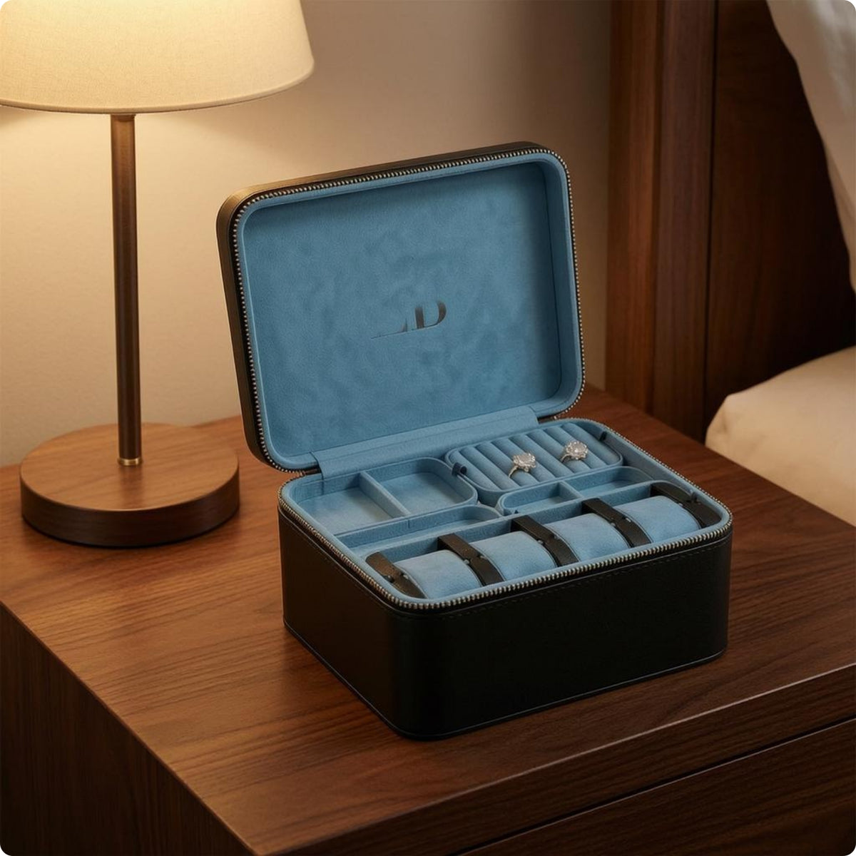 Zippered Watch Case Zip-Around Jewelry Box Portable