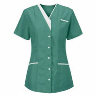 Short Sleeve Nurse Attire Shirt Contrast Trim Medical Top for Hospital, Nurses