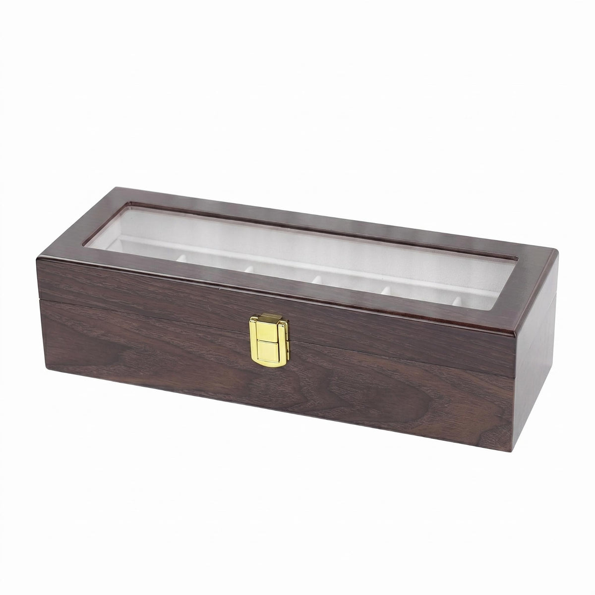 Watch Organizer Box Gold-Tone Clasp Wooden Watch Box White Lined