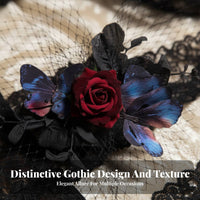 Gothic Flower Fascinator Vintage Inspired Halloween Mesh Covering Hair Fastener Flower Mesh Hair Fastener Retro Design Dark