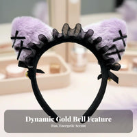 Lace Chime Cat Ear Hair Hoop With Tinkling Chime S Gothic Doll-Like Creature Ear Headband Gothic Lace Creature Ears Cute Design