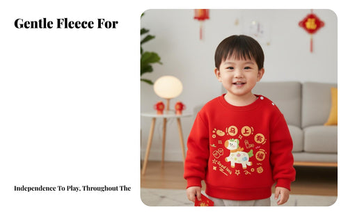 Children's Red Fleece Pullover, Year of the Horse, Thickened, Festive Sweatshirt, Soft for Boys & Girls
