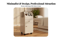 With Wheels Wheeled Hair Tool Cabinet Locking Casters Salon Styling Station Modern Design Beauty Trolley Multiple Storage Options for Beauticians Artists, Pet Groomers, Barber Shop, Barbershop, Cosmetology School, Home Studio