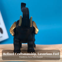 Light Luxury Design Black and Gold Elephant Statue Premium Quality Thai Design Elephant Ornament Fine Craftsmanship for Office, Coffee Table