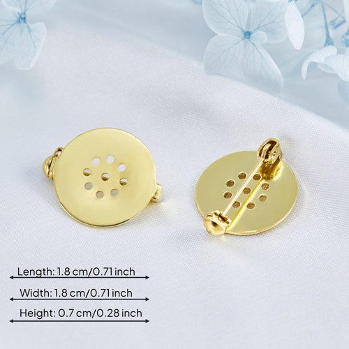 Perforated Disc Brooch Base DIY Craft Round Sew-on Pin Back Gold Tone