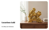 Sand Gold Finish Chinese Good Luck Figurine Symbol of Abundance Chinese Good Luck Statue Auspicious for Housewarming, Desktop, Entryway