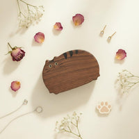 Cat Shaped Jewelry Box Portable Wooden Cat Trinket Box Closure Personal Organizer for Women, Girls, Travel