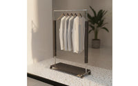 Movable Mobile Garment Rack with Shoe Shelf Vintage Design Rolling Clothes Rack with Shelf Heavy Duty Wood and Metal Clothing Display Stand for Boutique, Live Broadcasting Room, Bedroom