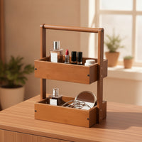 Wood Rack with Handle Portable Vanity Organizer Freestanding