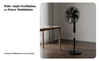 Energy Efficient Standing Floor Fan Wide Oscillation Distant Control Stand Fan Quiet Operation Home Appliance Auto-Deactivate Timer for Students, Dorm Room, Office, Bedroom