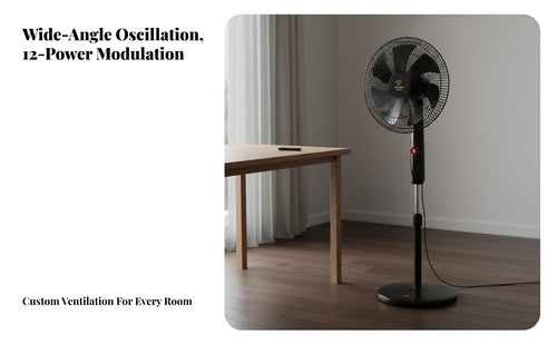 Energy Efficient Standing Floor Fan Wide Oscillation Distant Control Stand Fan Quiet Operation Home Appliance Auto-Deactivate Timer for Students, Dorm Room, Office, Bedroom
