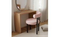 High-Density Foam Cushion Sherpa Vanity Chair with Backrest Shed-Resistant Upholstery Round Boucle Makeup Stool for Bedroom