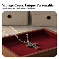 Intricate Pattern Vintage Cross Charm Engraved Engraving S Vintage Charm Necklace Meaningful Gift for Young Adults, Women, Home Decor