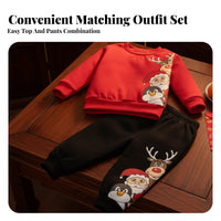 Boys Girls Cartoon Pullover Set, Autumn Long Sleeve, Reindeer Santa Theme, Holiday Style
